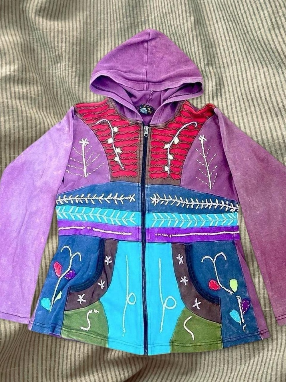Rising International Purple & Multicolor Patchwork Zip Sweatshirt